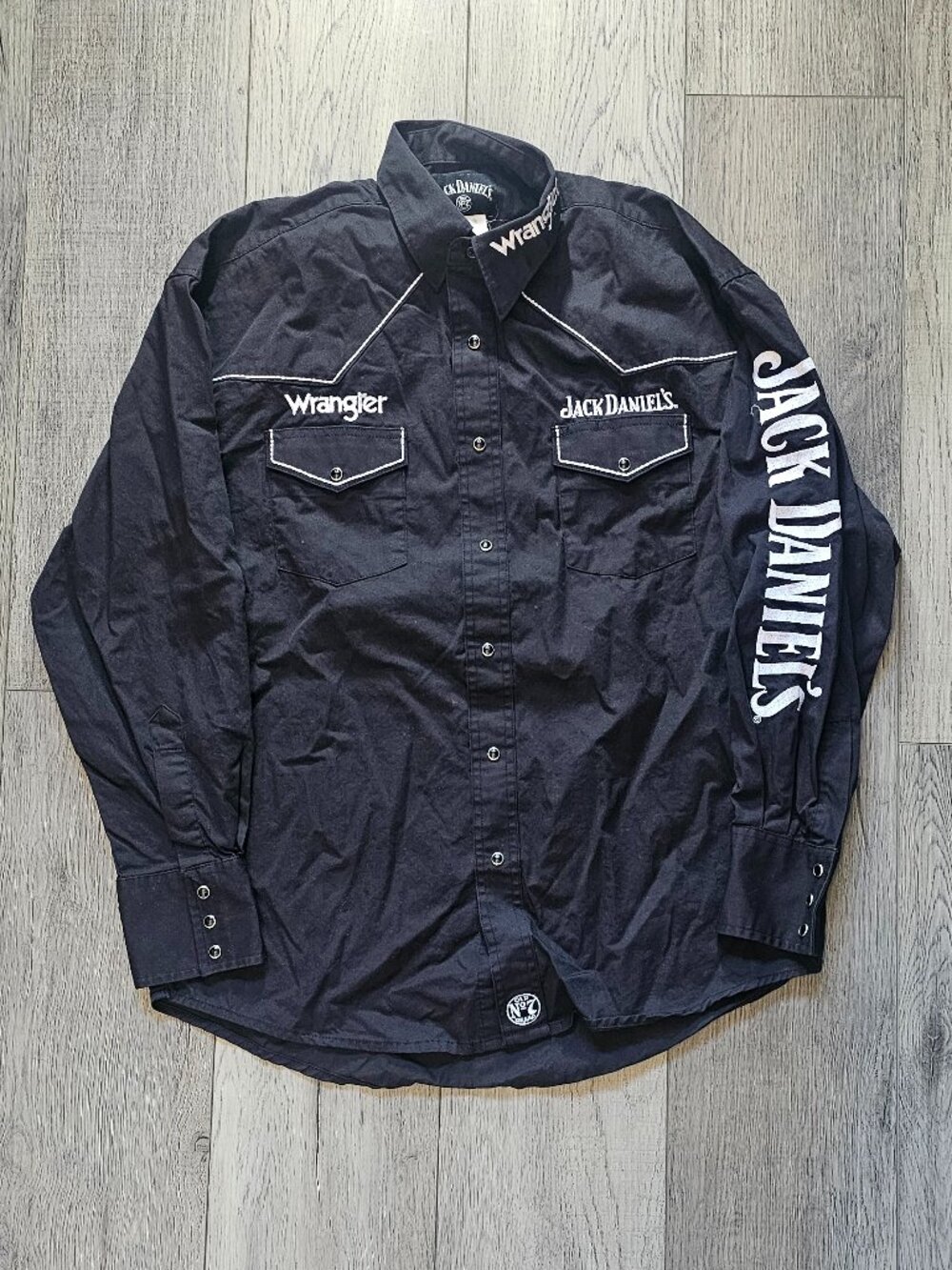 Wrangler Jack Daniels Embroidered Black Pearl Snap Western Shirt Mens Large